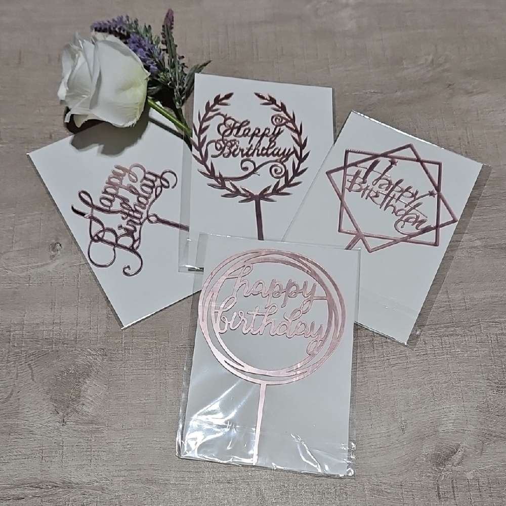 Rose Gold Happy Birthday Cake Toppers
